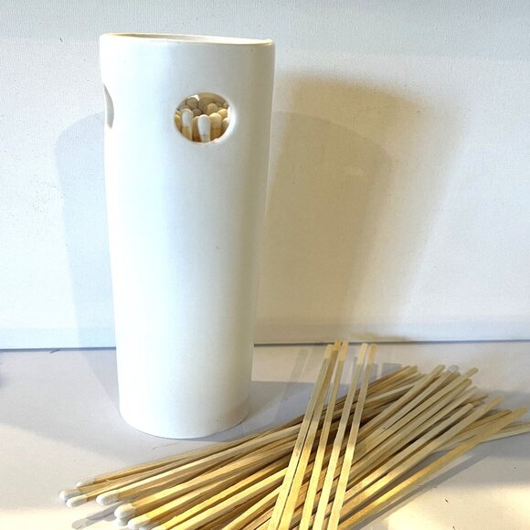 White Ceramic Matchstick Holder with 50 - 7" Matches and Striker Pad - Picture 3 of 11